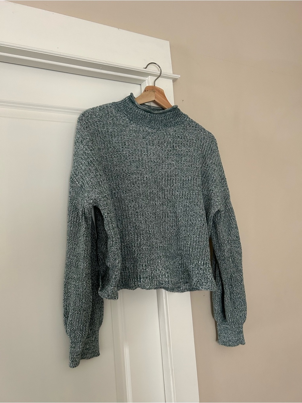 Old Navy Women's Heathered Teal Knit Sweater, mock neck